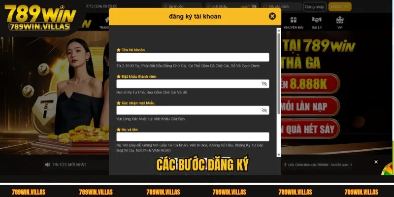 Các bước đăng ký