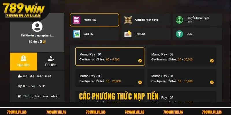 Các Phương Thức Nạp Tiền